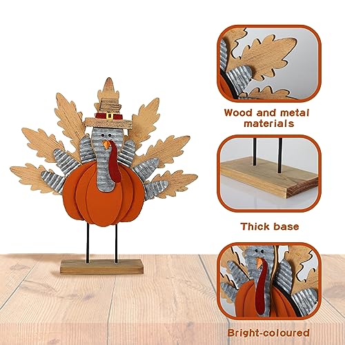 Aoutrow 2 Pack Thanksgiving Wooden Turkey Decoration, 11.3" Indoor Standing Turkey Pumpkin Decor for Home Office Bedroom Kitchen Thanksgiving Harvest Day