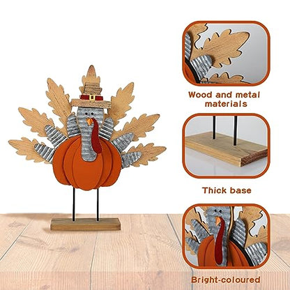 Aoutrow 2 Pack Thanksgiving Wooden Turkey Decoration, 11.3" Indoor Standing Turkey Pumpkin Decor for Home Office Bedroom Kitchen Thanksgiving Harvest Day