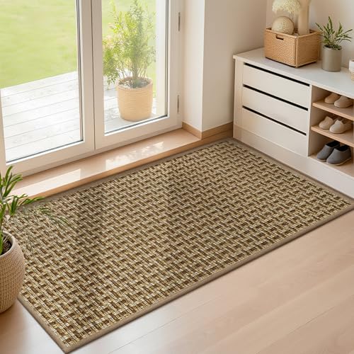 LEKEEPGO Door Mat Indoor Entrance 24"x47", Absorbent Indoor Door Mat Large, Non Slip Rubber Backing Inside Door Mats, Washable Floor Mat, Low-Profile Doormat for Front Door, Entryway, Entrance, Brown - color: Brown-1, size: 2' X 3'11" (Rectangular)