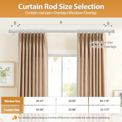 TONIAL Silver Curtain Rods for Windows 2 Pack, 32 to 86 Inch, Drapery Rod - color: Silver, size: 32-86"(2 Pack)
