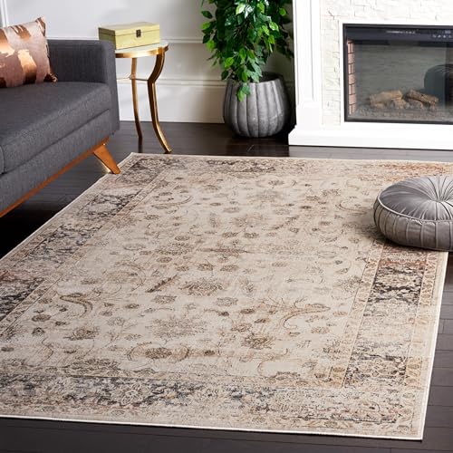 SAFAVIEH Vintage Collection Area Rug - 5'1" x 7'6", Stone, Oriental Distressed Viscose Design, Ideal for High Traffic Areas in Living Room, Bedroom (VTG120-3440) - color: Stone, size: 5'1" x 7'6" (Rectangular)