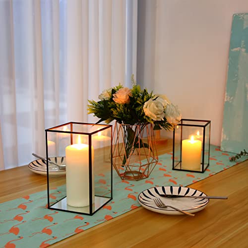Phosphor Hurricane Camdle Holder Set of 2 Pieces, Black Glass Candle Holder for Wedding, Party, Holiday. - color: Black