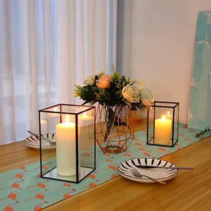 Phosphor Hurricane Camdle Holder Set of 2 Pieces, Black Glass Candle Holder for Wedding, Party, Holiday. - color: Black