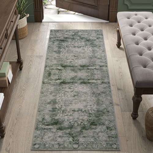jinchan 2x6 Vintage Floral Runner Rug, Washable entryway Rug, Forest Green - color: Forest Green, size: 2' x 6' (Rectangular)