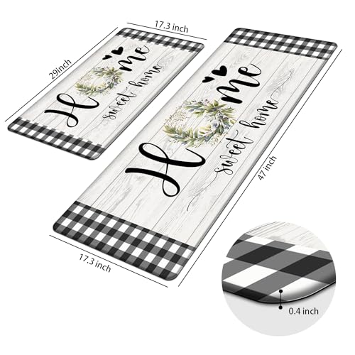 MAYHMYO Black White Checkered Kitchen Mats for Floor,Anti Fatigue Cushioned - color: Wreath