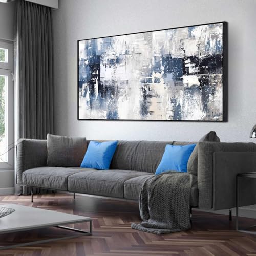 White and Blue Abstract Canvas Wall Art for Living Room Bedroom Home Office Large Black Framed Artwork Grey Abstract Canvas Prints Ready to Hang Size 29x59 - color: blue, size: 29"L x 59"W