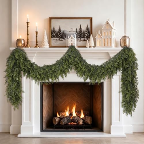 9 Ft Christmas Cedar Garland, Real Touch Thick Cedar Garland for Mantel - size: 9 Ft Cedar Garland