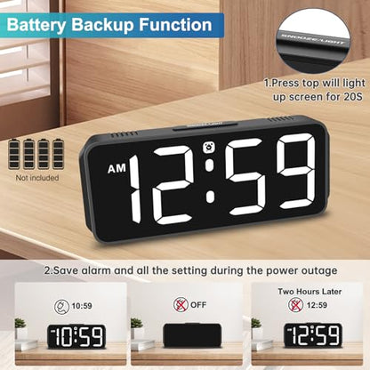 Peakeep Small Digital Alarm Clock for Bedroom, Large Number, Battery Backup - color: White Digits(plug-in, Ultra-compact)