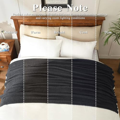 JOOJA Knitted Dark Grey Black Throw Twin Size Blanket Polyester Soft Fleece Blanket for Couch Bed Sofa 60x80 Inches Charcoal Gray - color: Charcoal Grey, size: 60x80