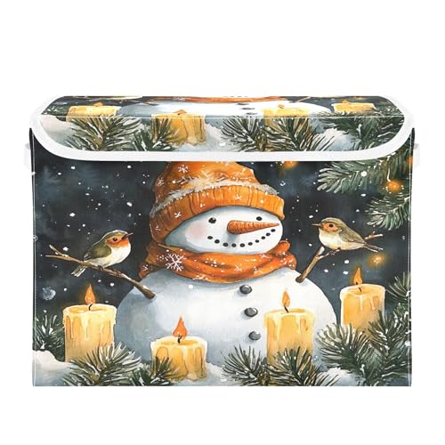 Watercolor Snowman Storage Bins with Lids and Carrying Handle,Foldable Storage Boxes Organizer Containers Baskets Cube with Cover for Home Bedroom Closet Office Nursery - color: Watercolor Snowman