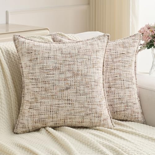 FUTEI Pack of 2 Tweed Chenille Throw Pillow Covers 20x20 Inch, Beige Brown - color: Beige Brown, size: 20" x 20" (Pack of 2)