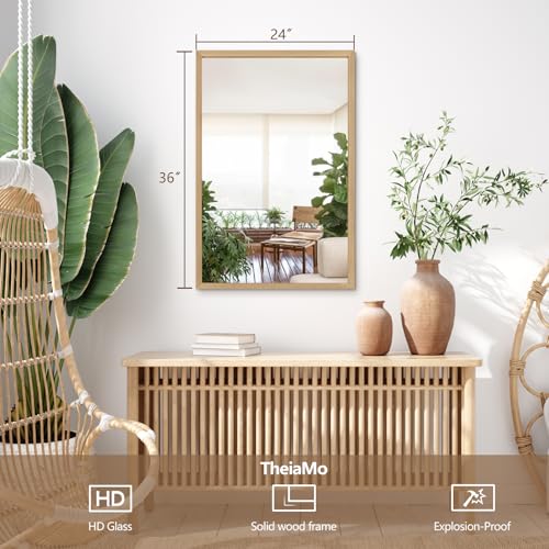 Wood Wall Mirror for Over Sink, 36"x24" Solid Bathroom Mirror