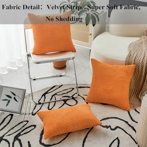 Home Brilliant Decorative Accent Burnt Orange Pillow Covers Halloween Decoration Set of 2 Striped Corduroy Plush Velvet Cushion Cover for Couch Rust, 40cm, 16 x 16 Inch, Orange - color: Burnt Orange, size: 16" x 16" (Pack of 2)