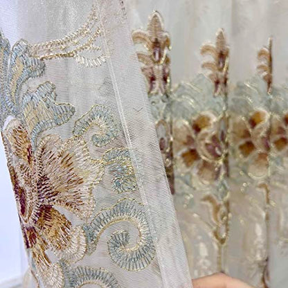 pureaqu Sheer Curtains Embroidered Window Drape Rod Pocket 1PC W52 x H96 - size: 52"W x 96"L (Pack of 1)