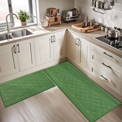 BEQHAUSE Kitchen Rugs Set of 2 Non Slip Runner, 20"x30"+20"x48", Green - color: Green, size: 20" X 30" + 20" X 48"