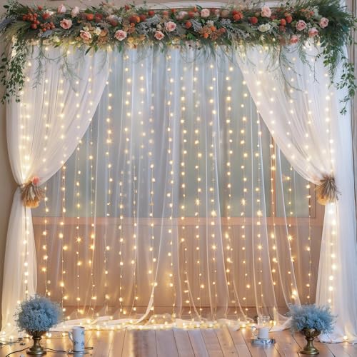 White Sheer Curtains with Lights String Tulle Curtain for Living Room Bedroom Parites Wedding Birthday Decorations 2 Panels 5ftｘ10ft - color: White, size: 60"W x 120"L (Pack of 2)