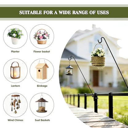 MIXXIDEA Extended Fence Deck Hook Rail Heavy Duty Bird Feeder Hook, Adjustable Plant Bracket for Bird Feeders, Planters, Suet Baskets, Lanterns, Wind Chimes and More - size: 43in Long Fence Hook-1 Pack
