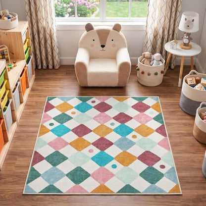 jinchan 4x4 Square Nursery Rug Washable Kids Rug Colorful Play Mat Confetti - color: Diamond Confetti, size: 4' x 4' (Square)