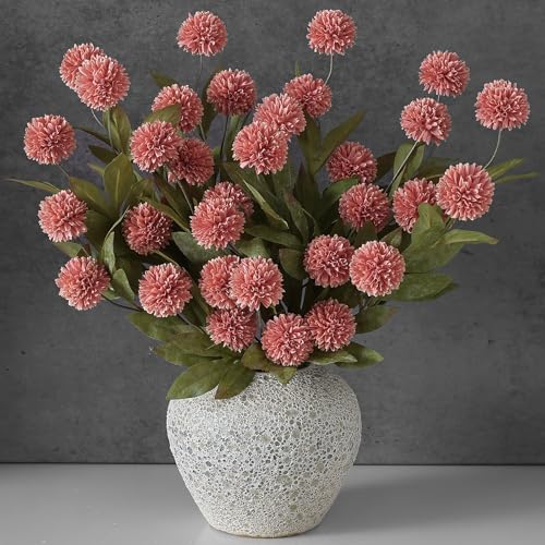 6 Pcs 27"Artificial Pompon Mum Silk Flower Stems for Vase (Dusty Pink) - color: Dusty Pink