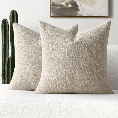 FUTEI Pack of 2 Boucle Textured Throw Pillow Covers 22x22 Inch, Beige - color: Beige, size: 22" x 22" (Pack of 2)