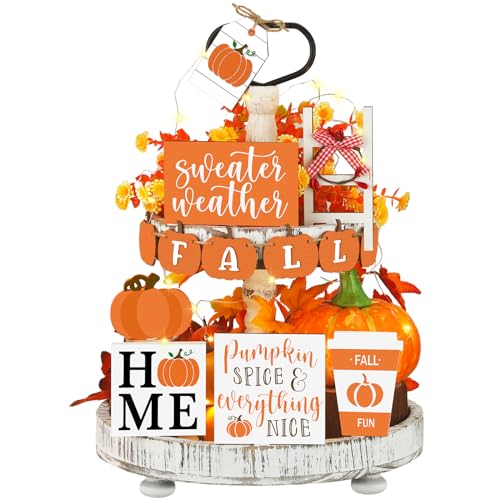 Sumind 15 Pcs Fall Decorations for Home Fall Tiered Tray Decor Set,Home - style: Home