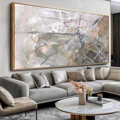 Wall Art Abstract Canvas Painting Gray 24"x48" 1 pcs with Framed - color: Abstract10, size: 48"L x 24"W