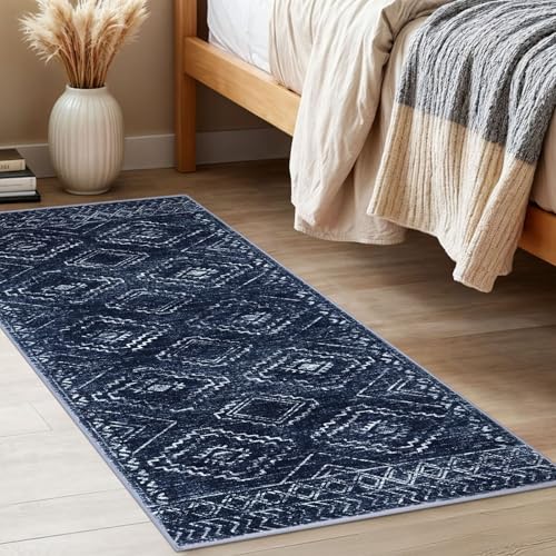 KILOCOCO Washable Runner Rug 2x5 ft Non Slip Hallway Runners, Dark Blue - color: Dark Blue, size: 2' x 5' (Runner)