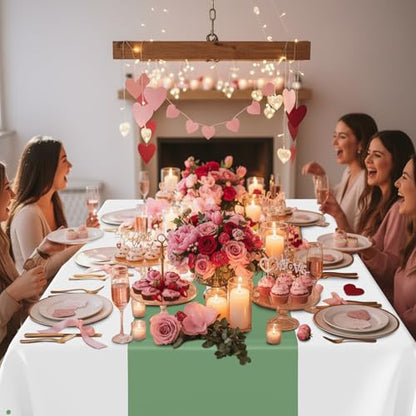 Smiry Disposable Rectangle Plastic 54 x 108 Inch Table Cloth 3 Pack - color: White and Sage Green