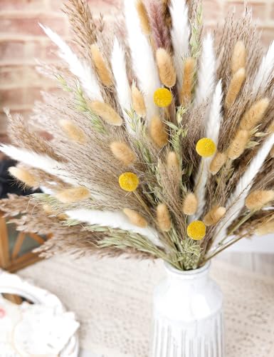 xin's convey 118PCS Dried Flowers Bouquet,(Vase Not Included), Dried Pampas Grass, Reed,Pompas Grass, Boho Wedding Reception,Table Centerpiece Decoration. - color: Light Yellow