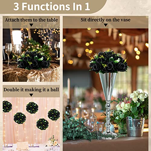 NUPTIO Black Artificial Flowers, Fake Rose Bouquet Arrangement, 2 Pcs - color: Black, size: 2 Pcs