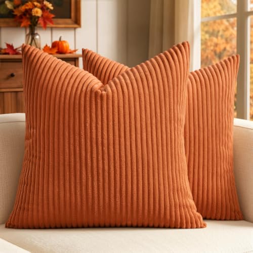 MIULEE Fall Decorative Corduroy Throw Pillow Covers Set of 2 12x12 Orange - color: Orange, size: 12" x 12" (Pack of 2)