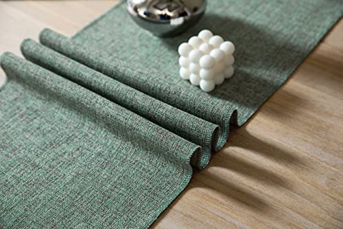 ZeeMart Green Table Runners 60 Inches Long, Burlap Linen Style Rustic Farmhouse Table Runner, Boho Woven Dining Table Runner, 13x60 Inches, Mineral Green - color: Classic Burlap/Mineral Green, size: 60" x 13" (Rectangular)