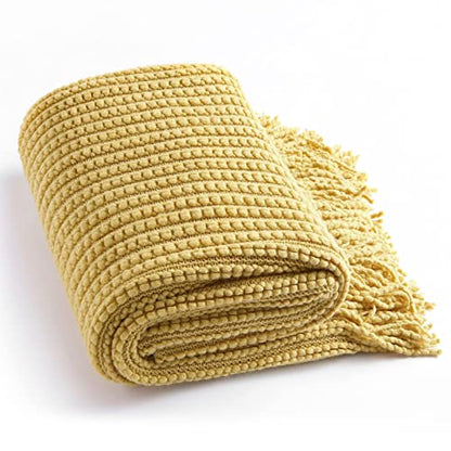 Blagic Knit Throw Blanket for Couch with Tassels,Mustard Yellow,50"x60" - color: D-mustard Yellow, size: 50 × 60 in