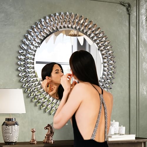 Kelly Miller 28" Jeweled Luxury Round Decorative Wall Mirror - size: 28"L x 28"W