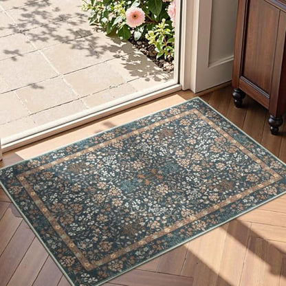 jinchan 2x3 Washable Entryway Area Rug, Floral Non-Slip, Dark Blue - color: Dark Blue, size: 2' x 3' (Rectangular)