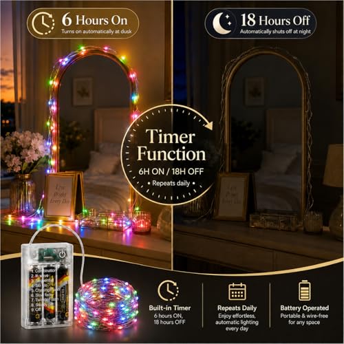 16FT 50LED Fairy Lights Battery Operated (Included), 2 Packs - color: Multicolor, size: 2 Pack - Batteries Included