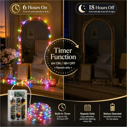 16FT 50LED Fairy Lights Battery Operated (Included), 2 Packs - color: Multicolor, size: 2 Pack - Batteries Included