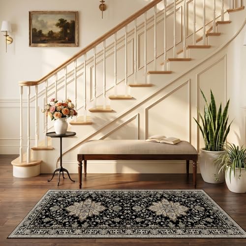RELEANY Washable Area Rug, Runner 2'6"x5', Black/Neutral - color: Black/Neutral, size: 2'6" x 5' (Rectangular)