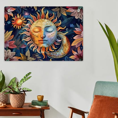 Hippie Sun and Moon Tapestry Banner Flag Wall Hanging for Bedroom Aesthetic - color: Multi 0665