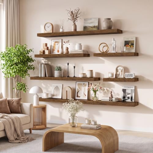 RICHFOCUS 72Inch Floating Shelves for Wall 2Pack|Rustic Brown|12" Deep - color: Rustic Brown, size: 72"L x 11.6"D, Set of 2