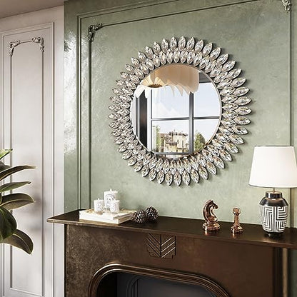 Kelly Miller 26" Jeweled Luxury Round Decorative Wall Mirror - size: 26"L x 26"W