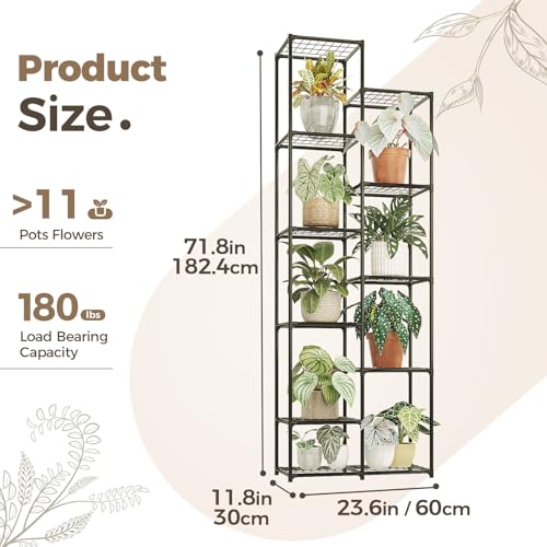 Bamworld Plant Stand Indoor Outdoor 11 Tier Tall Large Metal Plant Shelf - color: Black, size: 11 Tiers - Standard