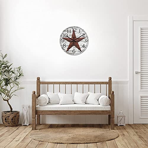 Round Farmhouse Wall Clock Western Texas Star Country Style Wood Clock Silent Non-ticking Battery Operated with Large Numbers Antique Wall Art Time Clock for Living Room Farmhouse School 15 Inch - color: Style-4, size: 15in