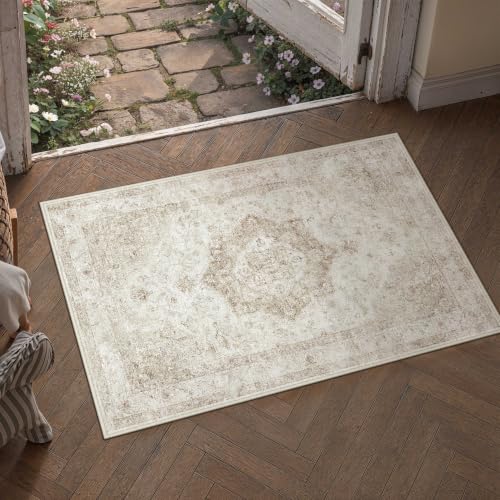 2x3 Beige Neutral Area Rug - color: Farmhouse | Beige, size: 2' x 3' (Rectangular)