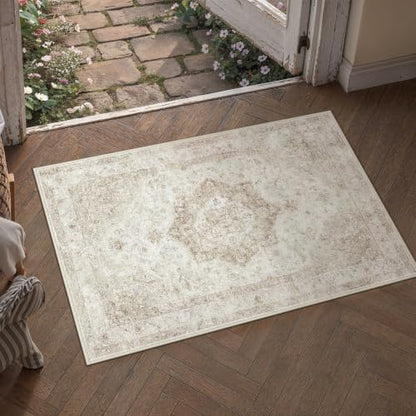 2x3 Beige Neutral Area Rug - color: Farmhouse | Beige, size: 2' x 3' (Rectangular)