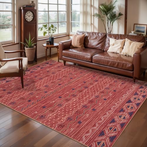 SERISSA 4x6 Washable Non-Slip Boho Area Rugs for Living Room - color: Red Ochre/Multi, size: 4' x 6' (Rectangular)