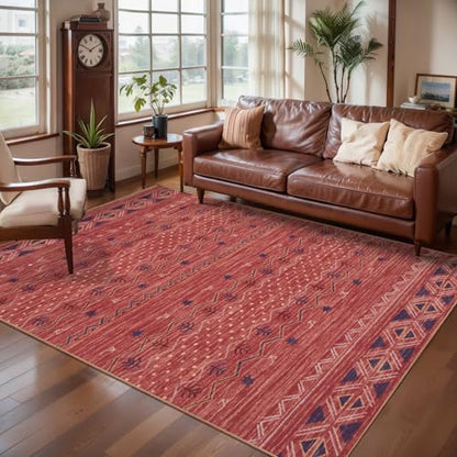 SERISSA 4x6 Washable Non-Slip Boho Area Rugs for Living Room - color: Red Ochre/Multi, size: 4' x 6' (Rectangular)