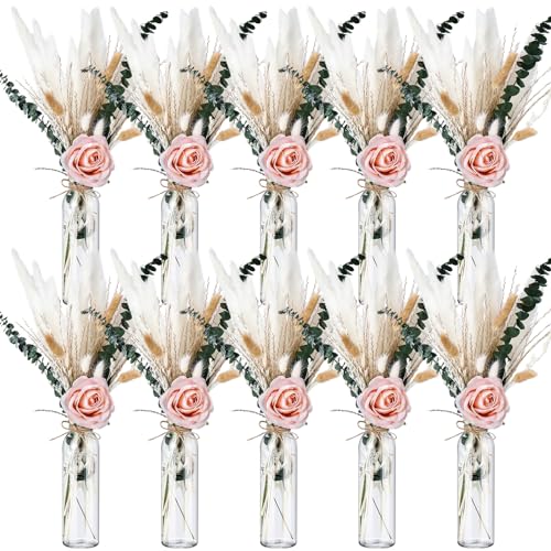 Qinyoung 10 Set Dried Pampas Grass Table Centerpiece for Wedding, Pink - color: Pink