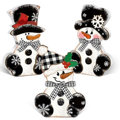 GlikCeil 3 Pcs Winter Snowman Table Decorations Christmas Wood Centerpiece - style: Snowman