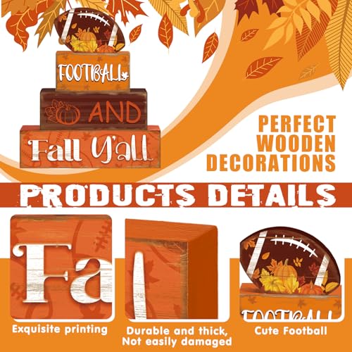 4 Pcs Fall Football Table Decor Football Wooden Blocks Signs with Sayings - style: Football